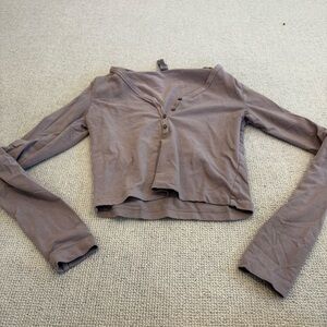 SKIMS Taupe Long Sleeve V-Neck Top